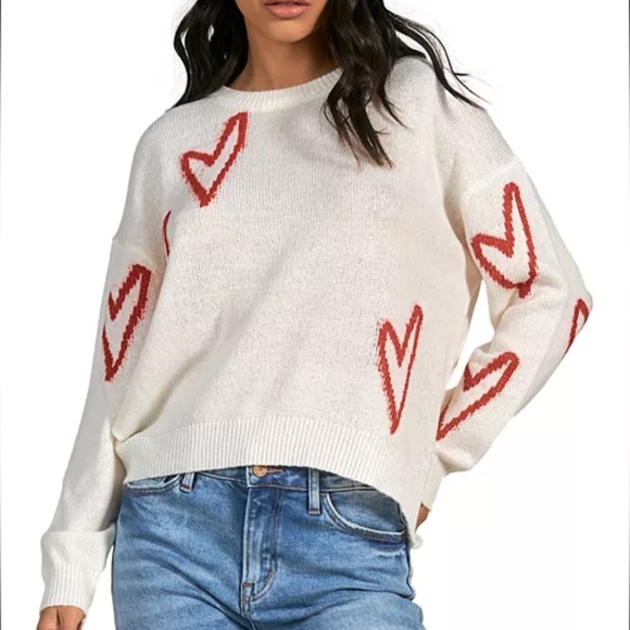 Elan Sweaters - Elan Cream Sweater with Red Heart Design